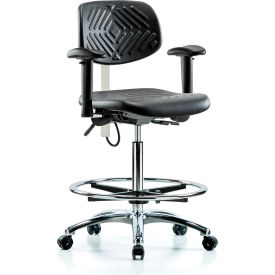 Blue Ridge Ergonomics Polyurethane ESD High Bench Chair with Foot Ring Adjustable Arms Black ESD-PHBCH-CR-T0-A1-CF-EC