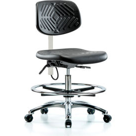 Blue Ridge Ergonomics Polyurethane ESD Medium Bench Height Chair with Foot Ring & ESD Casters Black ESD-PMBCH-CR-T0-A0-CF-EC