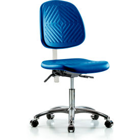 Blue Ridge Ergonomics Class 10 Polyurethane Clean Room Desk Height Chair with Mid Back Blue NCR-PDHCH-MB-CR-T0-A0-CC-BLU