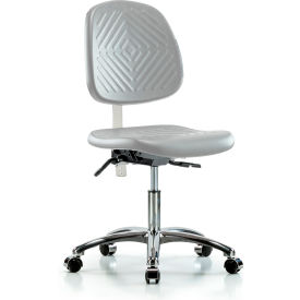Blue Ridge Ergonomics Class 10 Polyurethane Clean Room Desk Height Chair with Mid Back Gray NCR-PDHCH-MB-CR-T0-A0-CC-GRY