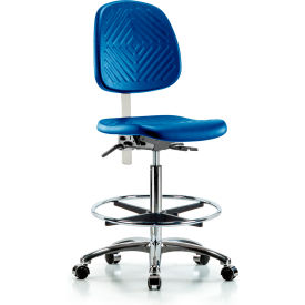 Blue Ridge Ergonomics Class 10 Polyurethane Clean Room High Bench Height Chair with Mid Back Blue NCR-PHBCH-MB-CR-T0-A0-CF-CC-BLU