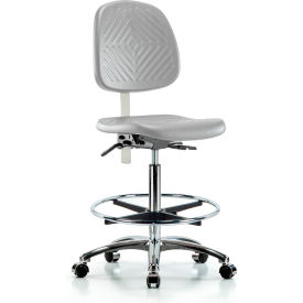 Blue Ridge Ergonomics Class 10 Polyurethane Clean Room High Bench Height Chair with Mid Back Gray NCR-PHBCH-MB-CR-T0-A0-CF-CC-GRY