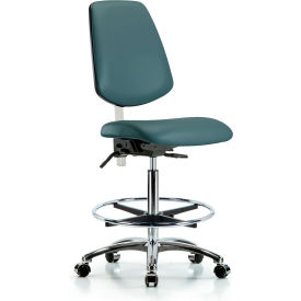 Blue Ridge Ergonomics Class 100 Vinyl Clean Room High Bench Height Chair Mid Back Foot Ring Blue NCR-VHBCH-MB-CR-T0-A0-CF-CC-8546