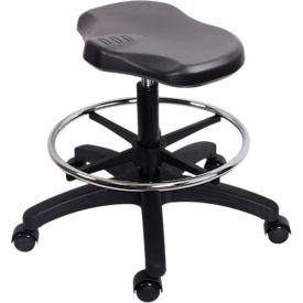 Blue Ridge Ergonomics Polyurethane Ray Stool Medium Bench Height Chrome Foot Ring & Casters Black PRPMBSL-TB-CF-RC-BLK