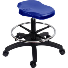 Blue Ridge Ergonomics Polyurethane Ray Stool Medium Bench Height Chrome Foot Ring & Casters Blue PRPMBSL-TB-CF-RC-BLU