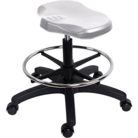 Blue Ridge Ergonomics Polyurethane Ray Stool Medium Bench Height Chrome Foot Ring & Casters Gray PRPMBSL-TB-CF-RC-GRY
