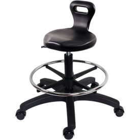 Blue Ridge Ergonomics Polyurethane Serpent Stool Med. Bench Height Chrome Foot Ring Casters Blk PSPMBSL-TB-CF-RC-BLK