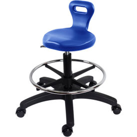 Blue Ridge Ergonomics Polyurethane Serpent Stool Med. Bench Height Chrome Foot Ring Casters Blue PSPMBSL-TB-CF-RC-BLU