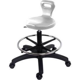 Blue Ridge Ergonomics Polyurethane Serpent Stool Med. Bench Height Chrome Foot Ring Casters Gray PSPMBSL-TB-CF-RC-GRY