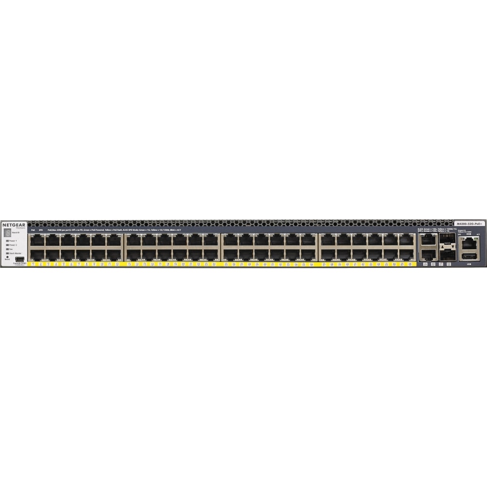 Netgear M4300 Layer 3 Switch - 48 Ports - Manageable - Gigabit Ethernet, 10 Gigabit Ethernet - 10/100/1000Bas - GSM4352PA100NES MPN:GSM4352PA-100NES