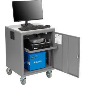 GoVets™ Mobile Powered Audio Visual Cart w/ Lockable Cabinet 480WH Battery Gray 659PGY40241