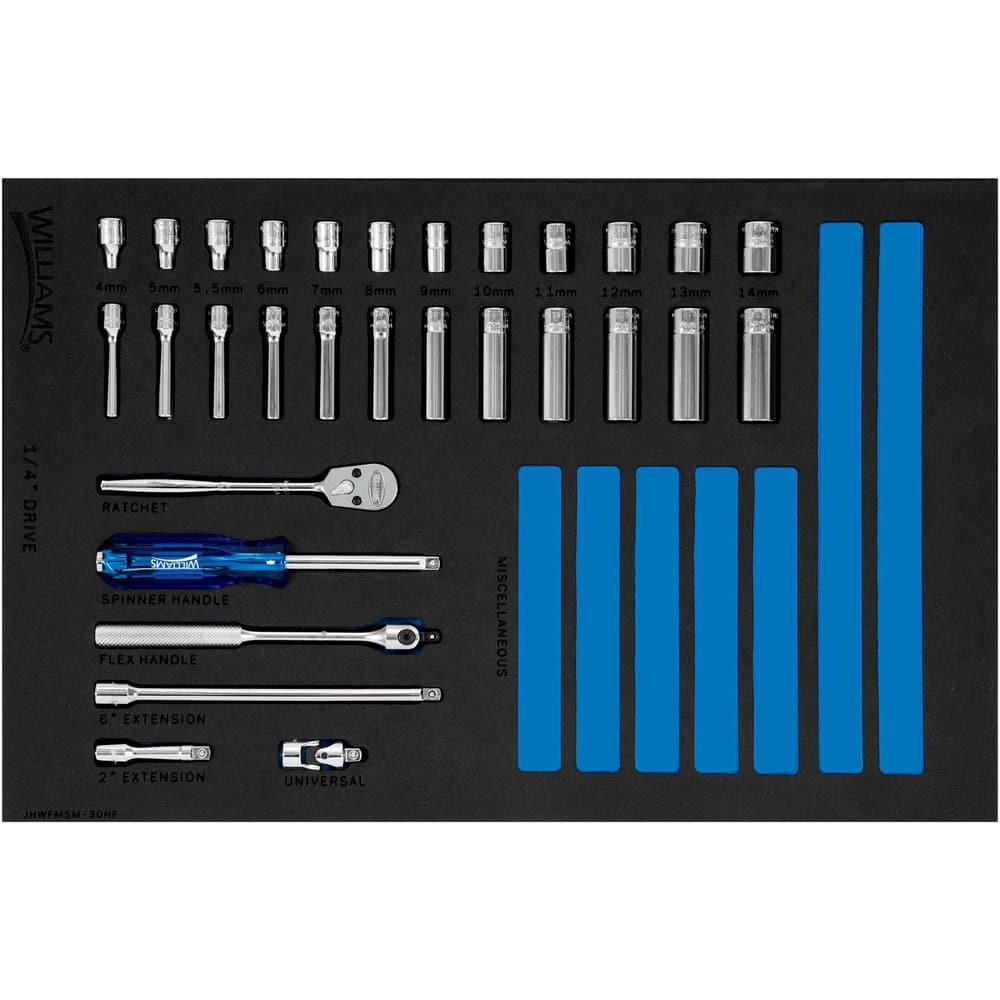 Socket Sets, Set Type: Deep, Standard , Measurement Type: Metric , Drive Size: 1/4 , Minimum Size (Inch): 5/32 , Maximum Size (Inch): 35/64  MPN:JHWFMSM-30HF