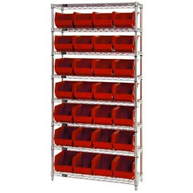 GoVets™ Chrome Wire Shelving w/ 28 Stacking Red Bins 36