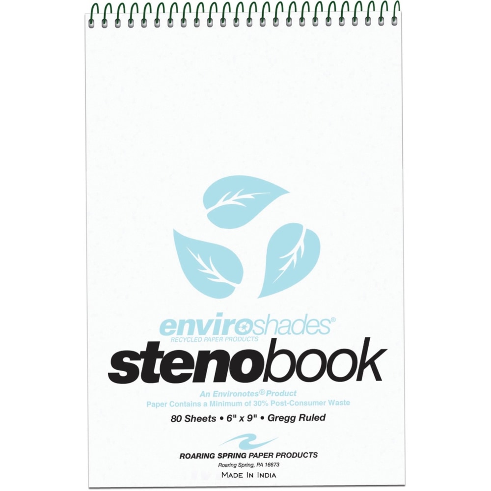 Roaring Spring Enviroshades Steno Books, 6in x 9in, Gregg Ruled, 80 Sheets Per Pad, 30% Recycled, Blue, Pack Of 4 MPN:12284