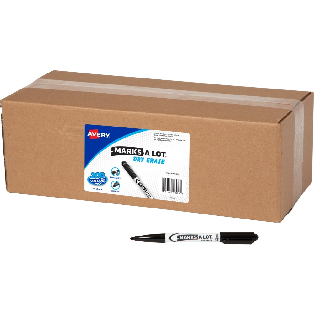 Avery Marks A Lot Marks-A-Lot Value Pack Dry Erase Markers - Bullet Marker Point - Erasable - Black Ink - 200 / Carton MPN:24595