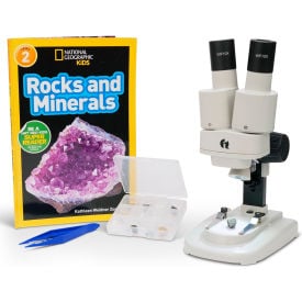 AmScope IQCrew 20x Portable LED Stereo Microscope Mini Rock Mineral Collection & Book Kit SE100-12A-NGRK-TW