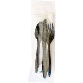 Boardwalk® Six-Piece Cutlery Kit Fork/Knife/Napkin/Pepper/Salt/Spoon Black 250/Carton BWKCOMBO6KIT