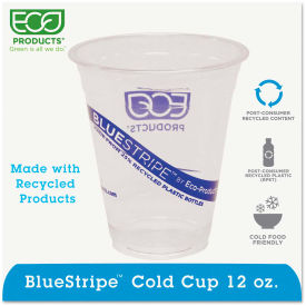 Eco-Products® BlueStripe Recycled Content Translucent Plastic Cold Drink Cups 12 Oz. 1000/CTN EP-CR12