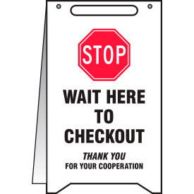 Accuform® A-Frame Floor Sign Stop Wait Here to Checkout 20