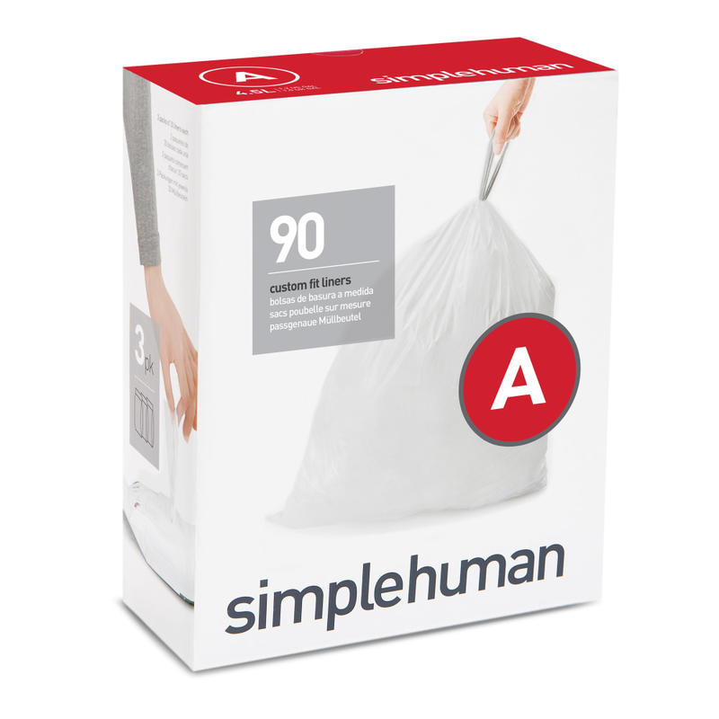 simplehuman Custom-Fit Can Liners, 0.03 mil, 1.2 Gallons, White, Pack Of 360 Liners MPN:CW0250