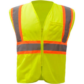 GSS Safety 1005 Standard Class 2 Two Tone Mesh Zipper Safety Vest Lime Medium 1005-MD