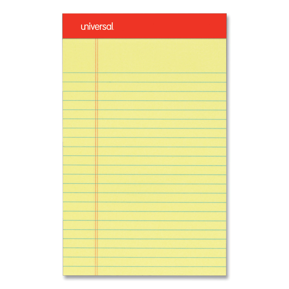 Universal Perforated Ruled Writing Pads, Narrow Rule, 5in x 8in, Canary Yellow, Pack Of 12 Pads (Min Order Qty 3) MPN:UNV46200