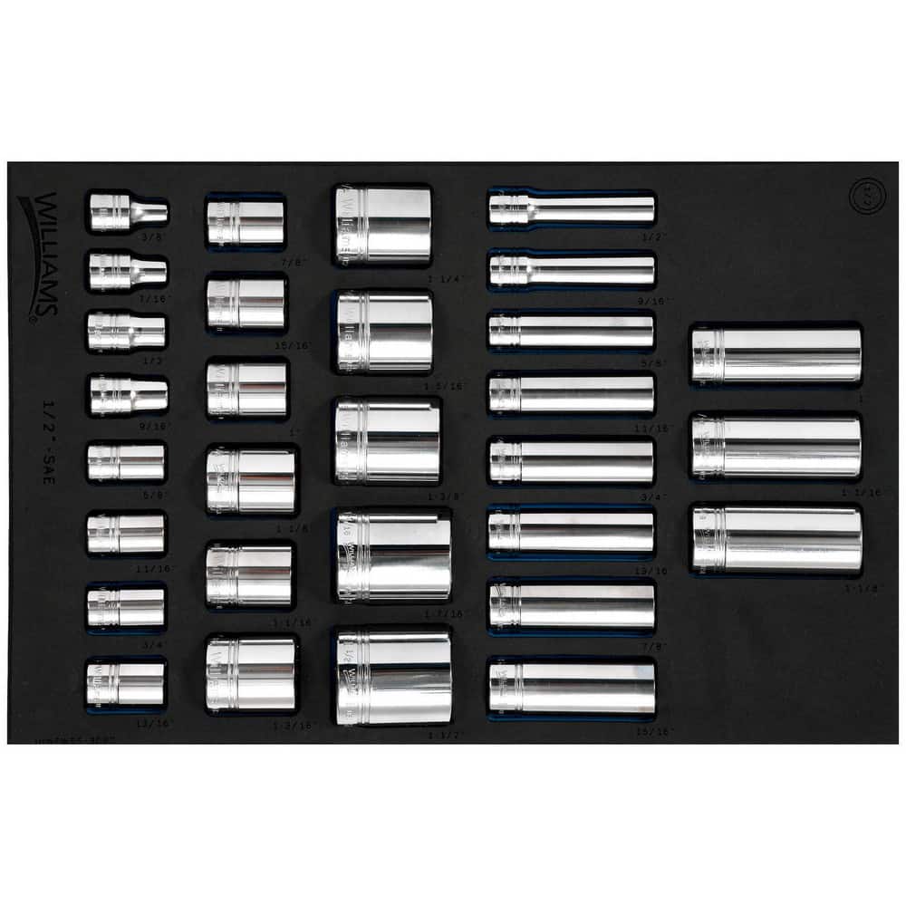 Socket Sets, Set Type: Deep, Standard , Measurement Type: SAE , Drive Size: 1/2 , Minimum Size (Inch): 3/8 , Maximum Size (Inch): 1-1/2  MPN:JHWFWSS-30RC