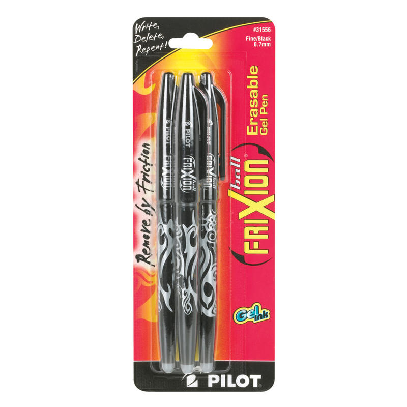 Pilot FriXion Ball Erasable Gel Pens, Pack of 3, Fine Point, 0.7mm, Black Ink MPN:31556