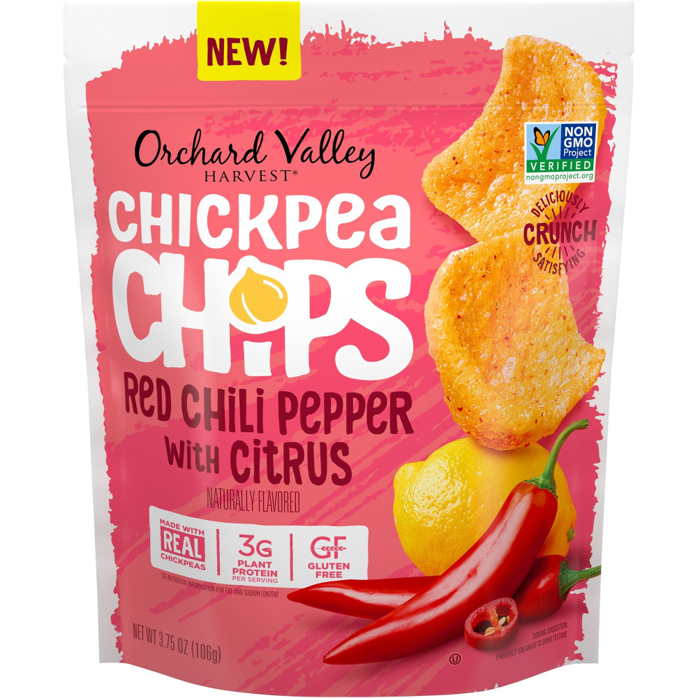 Orchard Valley Harvest Red Chili Pepper with Citrus Chickpea Chips - Gluten-free, Individually Wrapped - Spicy - 1 Serving Bag - 3.75 oz - 6 / Carton (Min Order Qty 4) MPN:V14026