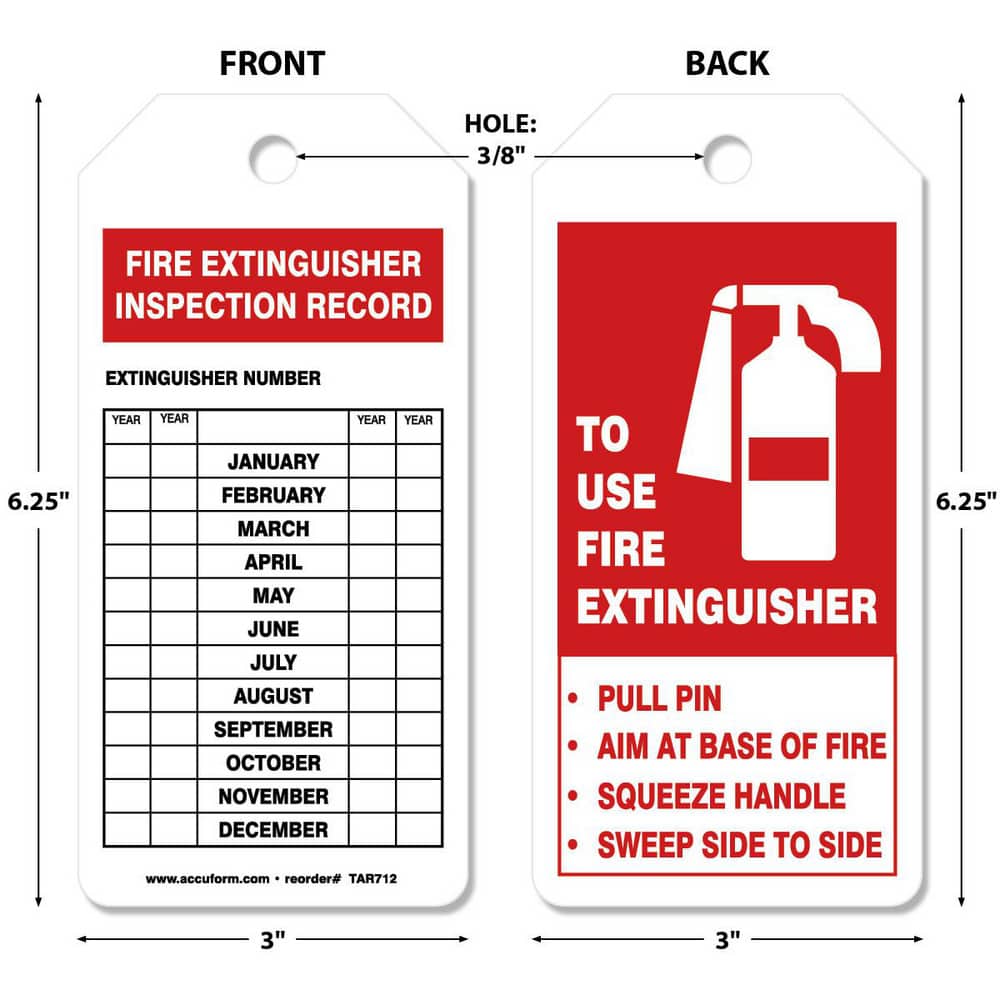 Safety & Facility Tags, Message Type: Inspection , Header: None , Legend: Fire Extinguisher Inspection Record , Material: Synthetic Paper  MPN:TAR712