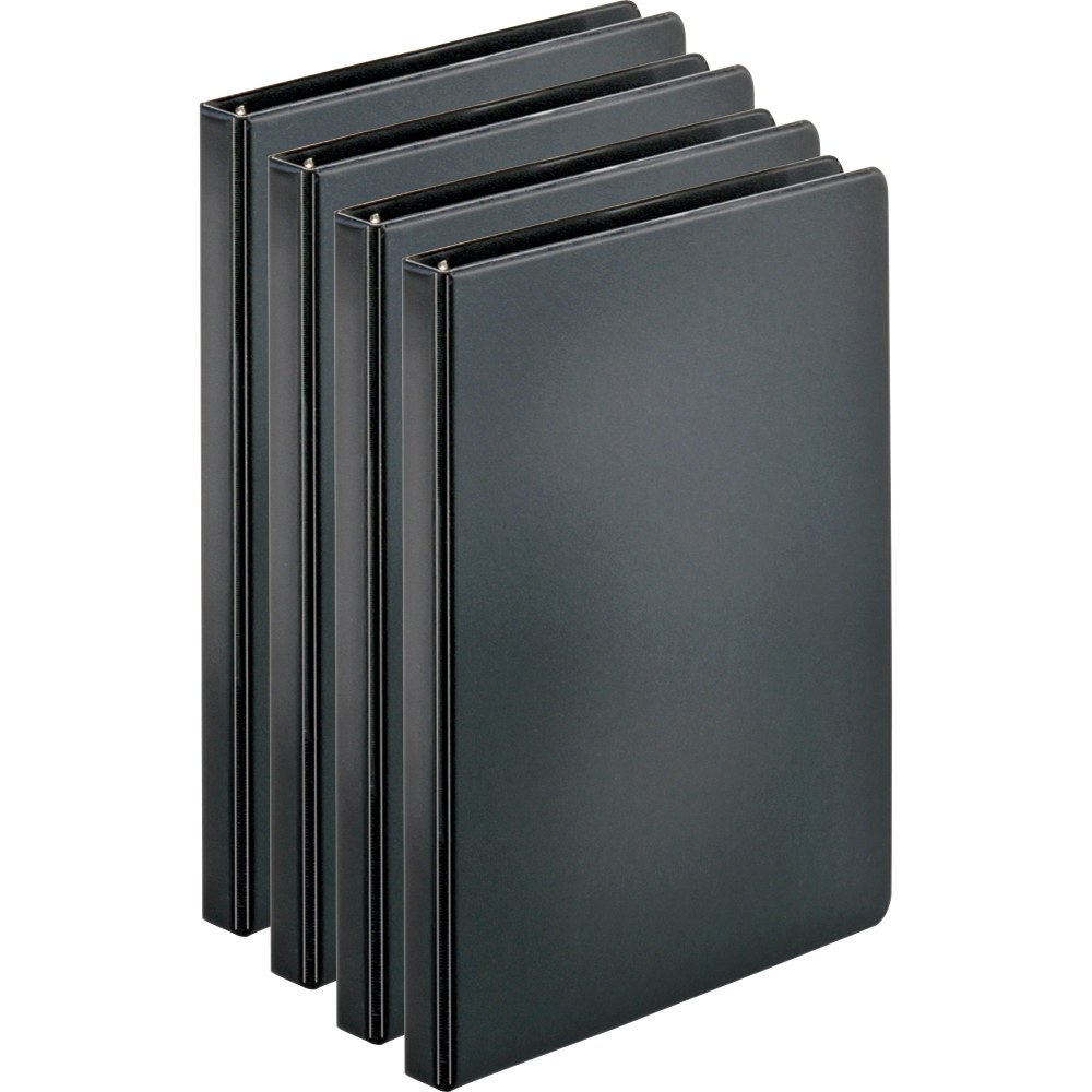 Business Source Basic Round Ring Binders, 1/2in Ring, 8 1/2in x 11in, Black, Pack Of 4 MPN:28526BD