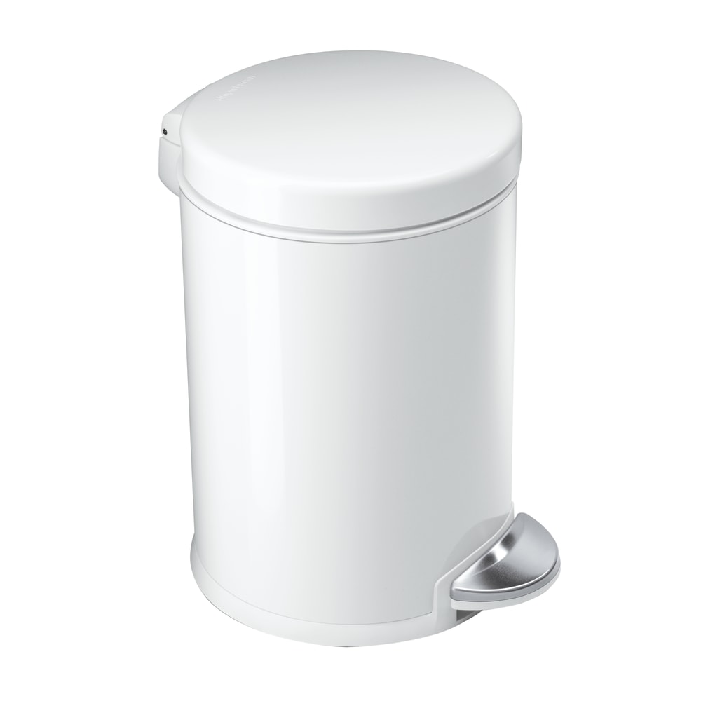 simplehuman Mini Round Step Trash Can, 1.2 Gallons, 12.1inH x 7.6inW x 10inD, White Steel MPN:CW1853