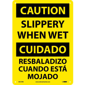 NMC™ Bilingual Plastic Sign Caution Slippery When Wet 10