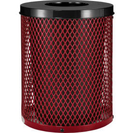 GoVets™ Outdoor Diamond Steel Trash Can With Flat Lid 36 Gallon Red 924RD261