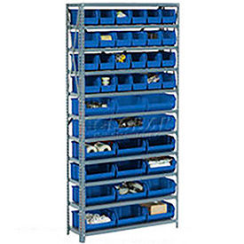 GoVets™ Steel Open Shelving with 17 Blue Plastic Stacking Bins 6 Shelves - 36x12x39 244BL603