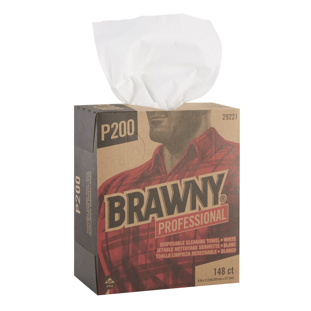 Brawny P200 Professional Disposable Cleaning Towels, 8in x 12-1/2in, 148 Wipes Per Box, 20 Boxes Per Case MPN:GPC29221