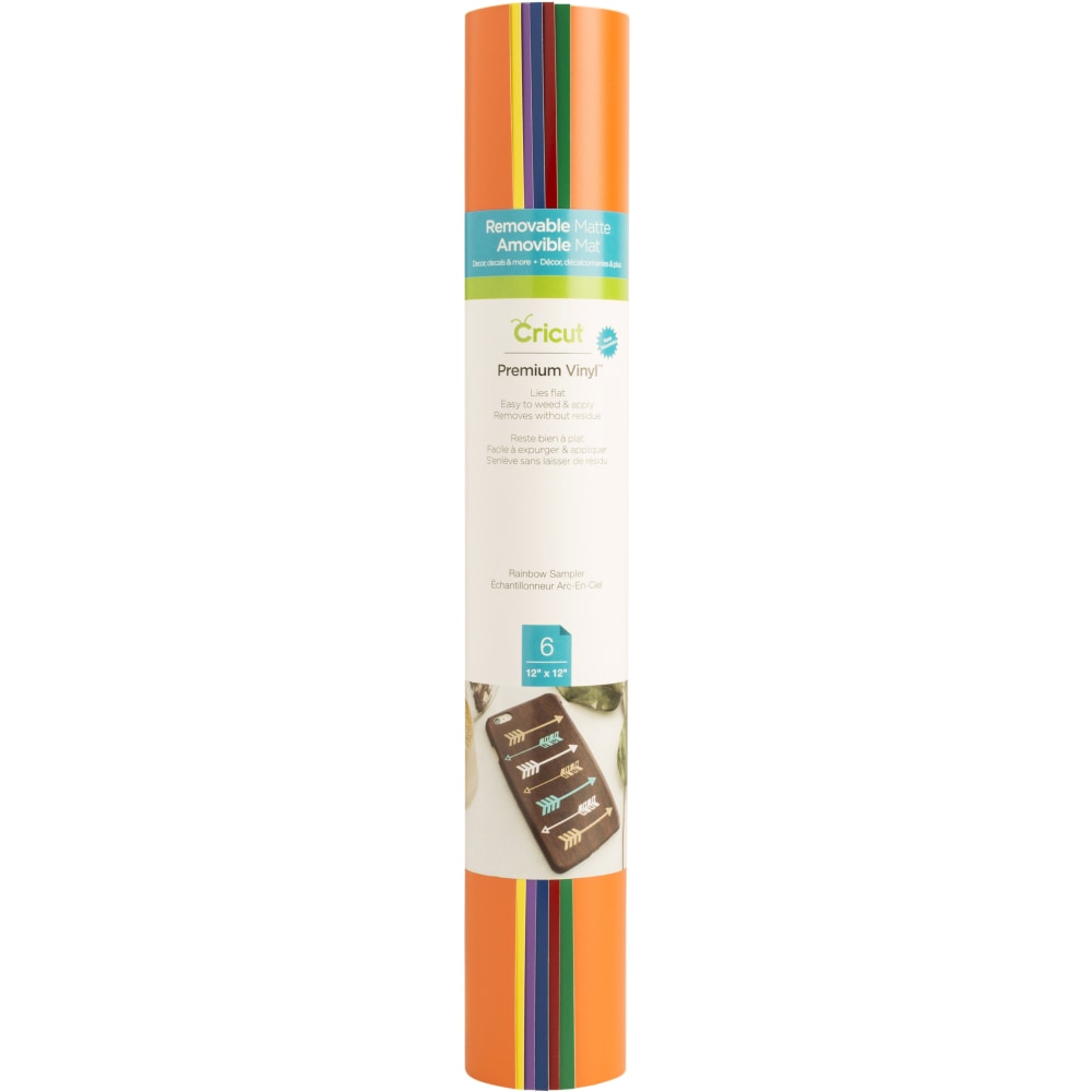 Cricut Premium Removable Vinyl Sheet Sampler, 12in x 12in, Rainbow, Pack Of 6 Sheets MPN:2004315
