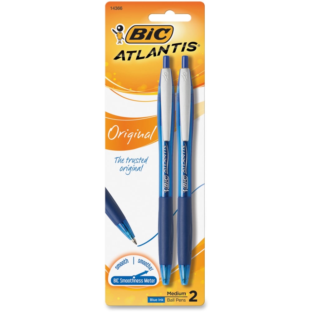 BIC Glide Pens, Pack Of 2, Medium Point, 1.0 mm, Blue/Nickel Silver Barrel, Blue Ink MPN:VCGP21BE
