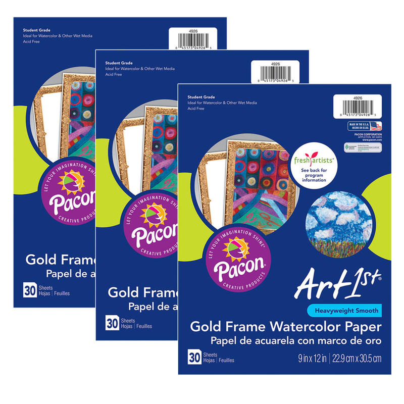 Pacon Ucreate Watercolor Paper, 9in x 12in, Gold/White, 30 Sheets Per Pack, Set Of 3 Packs MPN:PAC4926-3