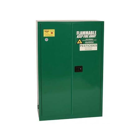 Hazardous Material Storage Cabinet, 45 gal, 2 Shelves, Steel, 43 in W x 65 in H x 18 in D, Green MPN:PEST4510X