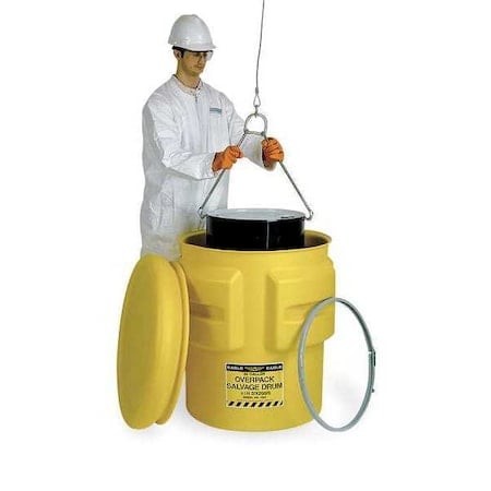 Open Head Salvage Drum, Polyethylene, 65 gal, Unlined, Yellow MPN:1665