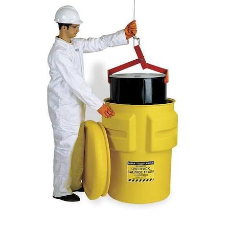 Open Head Salvage Drum, Polyethylene, 95 gal, Unlined, Yellow MPN:1695