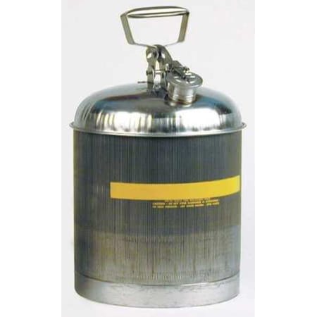 Type I Safety Can, Stainless Steel, 5 gal, Self-Close, 11.25 in Dia., Silver, Flammables MPN:1315