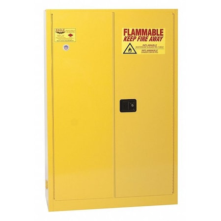 Hazardous Material Storage Cabinet, 45 gal, 2 Shelves, Steel, 43 in W x 65 in H x 18 in D, Yellow MPN:1947X