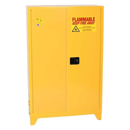 Hazardous Material Storage Cabinet, 45 gal, 2 Shelves, Steel, 43 in W x 69 in H x 18 in D, Yellow MPN:1947XLEGS