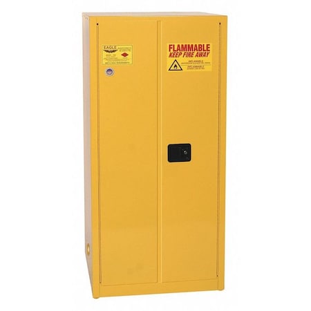 Flammables Safety Cabinet, 60 gal, 2 Shelves, Steel, 34 in W x 65 in H x 34 in D, Yellow MPN:1962X
