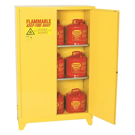 Hazardous Material Storage Cabinet, 60 gal, 2 Shelves, Steel, 34 in W x 69 in H x 34 in D, Yellow MPN:1962XLEGS
