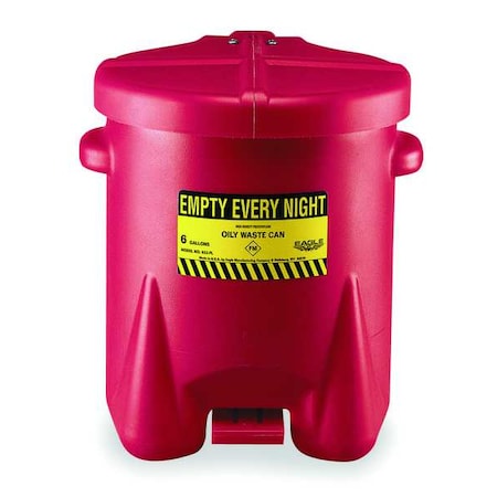 Oily Waste Can, 6 gal, Red, Polyethylene, 16 in Height, Foot Operated Self-Closing MPN:933FL