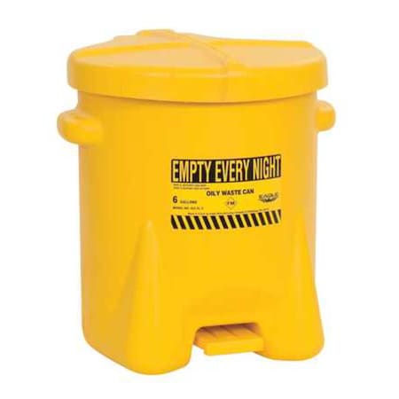 Oily Waste Can, 6 gal, Yellow, Polyethylene, 16 in Height, Foot Operated Self-Closing MPN:933FLY