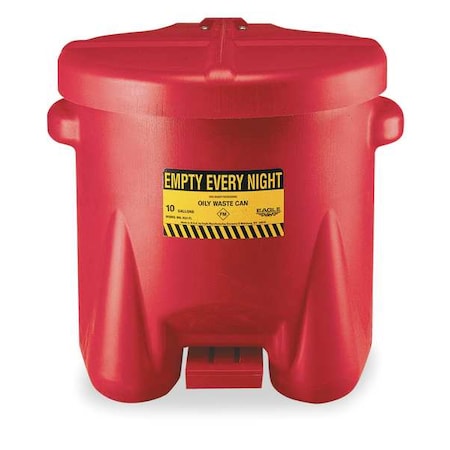 Oily Waste Can, 10 gal, Red, Polyethylene, 18 in Height, Foot Operated Self-Closing MPN:935FL